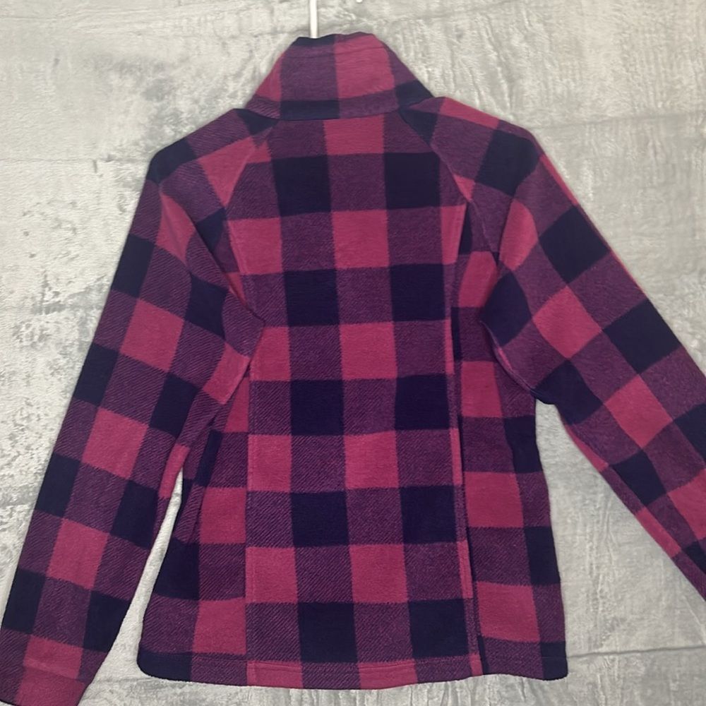 Columbia Pink Purple Plaid Patchwork Full Zip Soft Fleece Jacket Size 14/16 - Picture 9 of 9